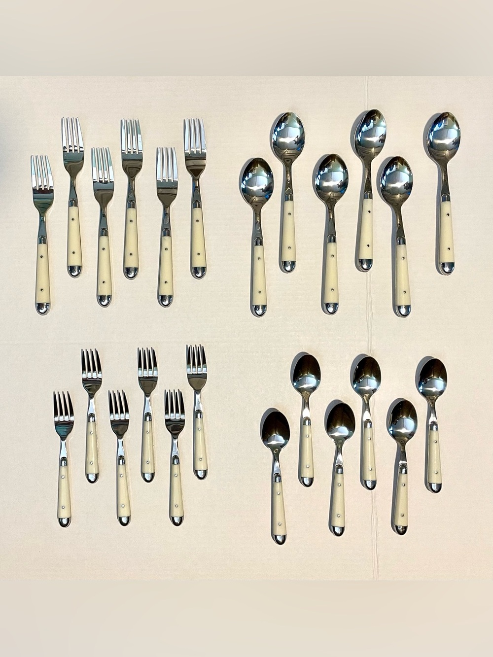 Jean Dubost Inox - 24-Piece Flatware-Ivory-Table/Tea Spoons~Salad/Dinner Forks
